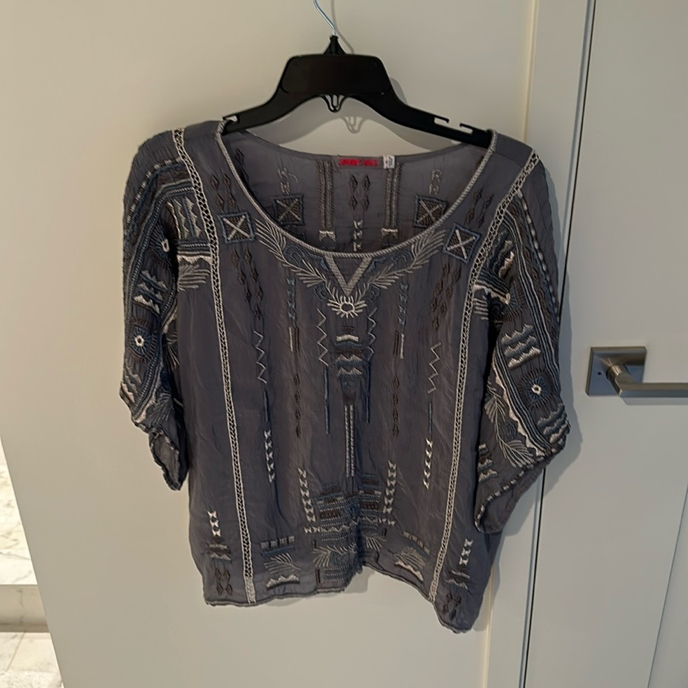 Johnny Was Charcoal Embroidered Blouse